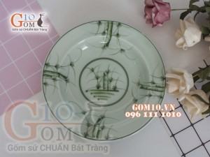 Đĩa tròn sâu lòng men cổ vẽ Cỏ Xanh, đường kính 20cm