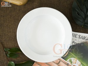 Đĩa tròn sâu lòng men trắng, đường kính 18cm