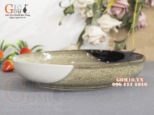 Đĩa tròn sâu men hỏa biến gấm vàng Cát Tường, đường kính 22cm