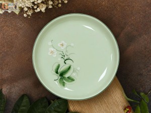 Đĩa tròn sâu men ngọc vẽ hoa bưởi, phi 21cm