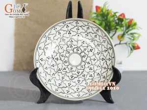 Đĩa tròn xanh đồng vẽ bèo, đường kính 18cm