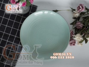 Đĩa tròn xanh ngọc chỉ nâu 27cm