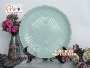 Đĩa tròn xanh ngọc chỉ nâu 27cm
