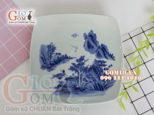 Đĩa vuông cảnh Sơn Thủy 21cm 