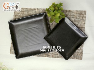 Đĩa vuông đen trơn men giọt dầu 17cm