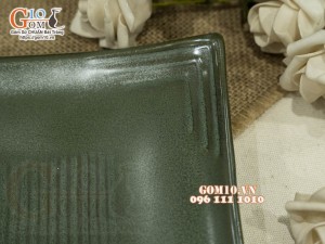Đĩa vuông men hỏa biến xanh ngọc cổ, 25cm