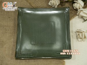 Đĩa vuông men hỏa biến xanh ngọc cổ, 19cm