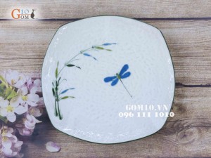 Đĩa vuông sần vẽ Trúc Chuồn 26cm