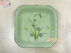 Đĩa vuông sâu Đào Chuồn Ngọc, cạnh 20cm
