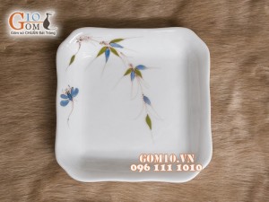 Đĩa vuông sâu lòng chuồn chuồn tre 17cm