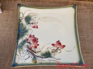 Đĩa vuông sâu men vuốt vẽ sen phi 20cm