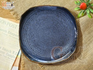 Đĩa vuông vát men hỏa biến xanh đá 21,5cm