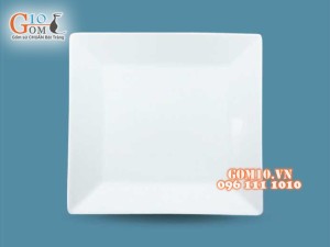 Đĩa vuông vênh men trắng 25cm