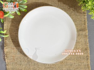 Đĩa vuông vênh men trắng kẻ chỉ vàng kim, cạnh 20cm