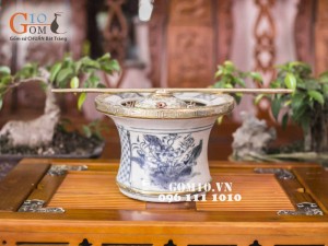 Điếu bát cao men rạn vẽ sen