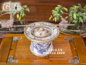 Điếu bát cao men rạn vẽ sen