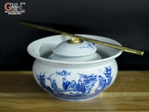 Điếu bát men lam cổ cảnh Trúc Lâm Thất Hiền