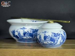 Điếu bát men lam cổ cảnh Trúc Lâm Thất Hiền