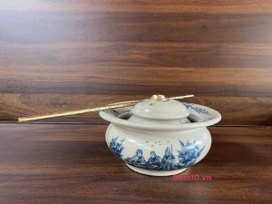 Điếu bát men rạn cổ cảnh trúc lâm thất hiền 