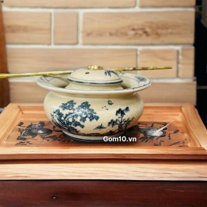 Điếu bát men rạn cổ hoạ tiết sơn thuỷ