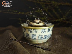 Điếu bát mini men rạn cổ họa tiết chữ Thọ, đường kính 11cm