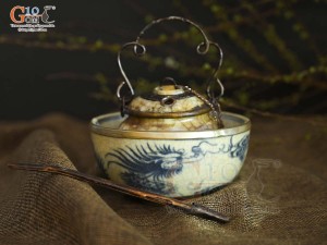 Điếu bát mini tròn men rạn cổ họa tiết Rồng, đường kính 10cm