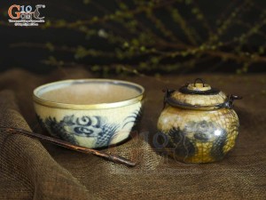 Điếu bát mini tròn men rạn cổ họa tiết Rồng, đường kính 10cm