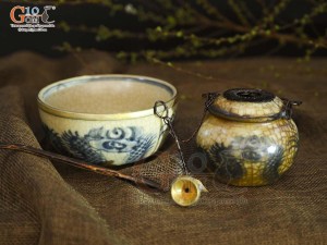 Điếu bát mini tròn men rạn cổ họa tiết Rồng, đường kính 10cm