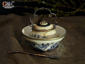 Điếu bát yêu men rạn cổ họa tiết Sơn Thủy, đường kính 12cm