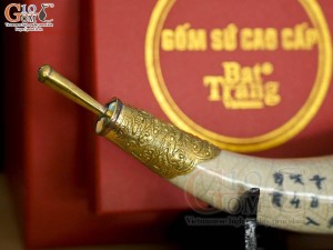 Điếu ngà men rạn cổ bọc đồng 36cm (Hộp xi lụa cao cấp)