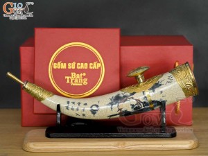 Điếu ngà men rạn cổ bọc đồng 36cm (Hộp xi lụa cao cấp)