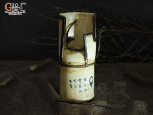 Điếu ống cao men rạn cổ bọc đồng cảnh, cao 20cm