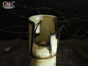 Điếu ống cao men rạn cổ bọc đồng cảnh, cao 20cm