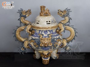 Đỉnh thờ men rạn đắp nổi cao 50cm