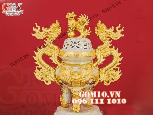 Đỉnh hạc men rạn đắp nổi dát vàng, cao 53cm