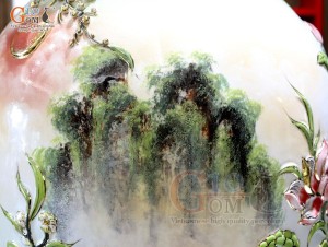 Đôi bảo bình men loang xanh đắp nổi Kim Kê Đại Cát vẽ vàng 24k, cao 85cm