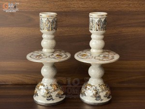Đôi cây nến cao men rạn đắp nổi Rồng Như Ý vẽ vàng, cao 33cm