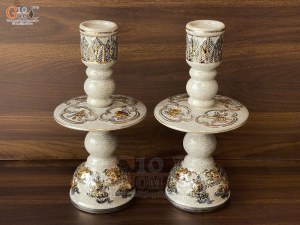 Đôi cây nến cao men rạn đắp nổi Rồng Như Ý vẽ vàng, cao 33cm