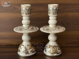 Đôi cây nến cao men rạn đắp nổi Rồng Như Ý vẽ vàng, cao 33cm
