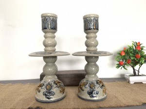 Đôi cây nến men rạn đắp nổi Rồng, cao 39cm