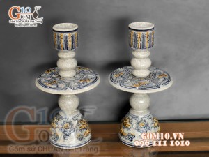 Đôi cây nến cao men rạn đắp nổi Rồng Phú Quý, cao 42cm