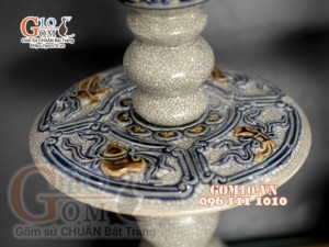 Đôi cây nến cao men rạn đắp nổi Rồng Phú Quý, cao 42cm