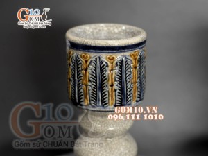 Đôi cây nến cao men rạn đắp nổi Rồng Phú Quý, cao 42cm