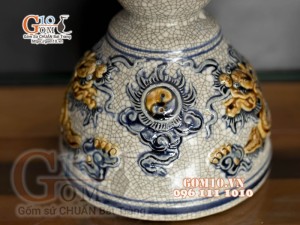 Đôi cây nến cao men rạn đắp nổi Rồng Phú Quý, cao 42cm