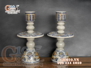 Đôi cây nến cao men rạn đắp nổi Rồng Phú Quý, cao 42cm