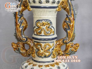 Đôi cây nến men rạn đắp nổi Rồng Như Ý, cao 72cm