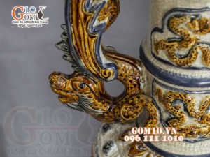 Đôi cây nến men rạn đắp nổi Rồng Như Ý, cao 72cm