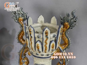 Đôi cây nến men rạn đắp nổi Rồng Như Ý, cao 72cm