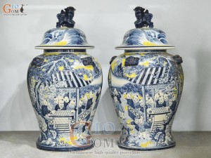 Đôi chóe men tràm cổ vẽ Bách Nhi Bách Phúc điểm màu, 50L