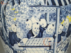 Đôi chóe men tràm cổ vẽ Bách Nhi Bách Phúc điểm màu, 50L